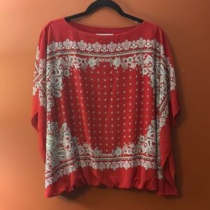 Red Boxy Paisley‎ Blouse with Relaxed Fit